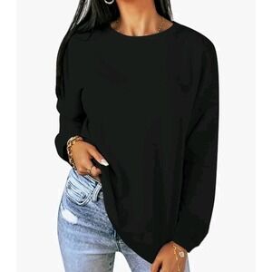 ELGOGY Womens Lg, Long Sleeve Tops Oversized Crewneck Sweatshirt, Black, Casual